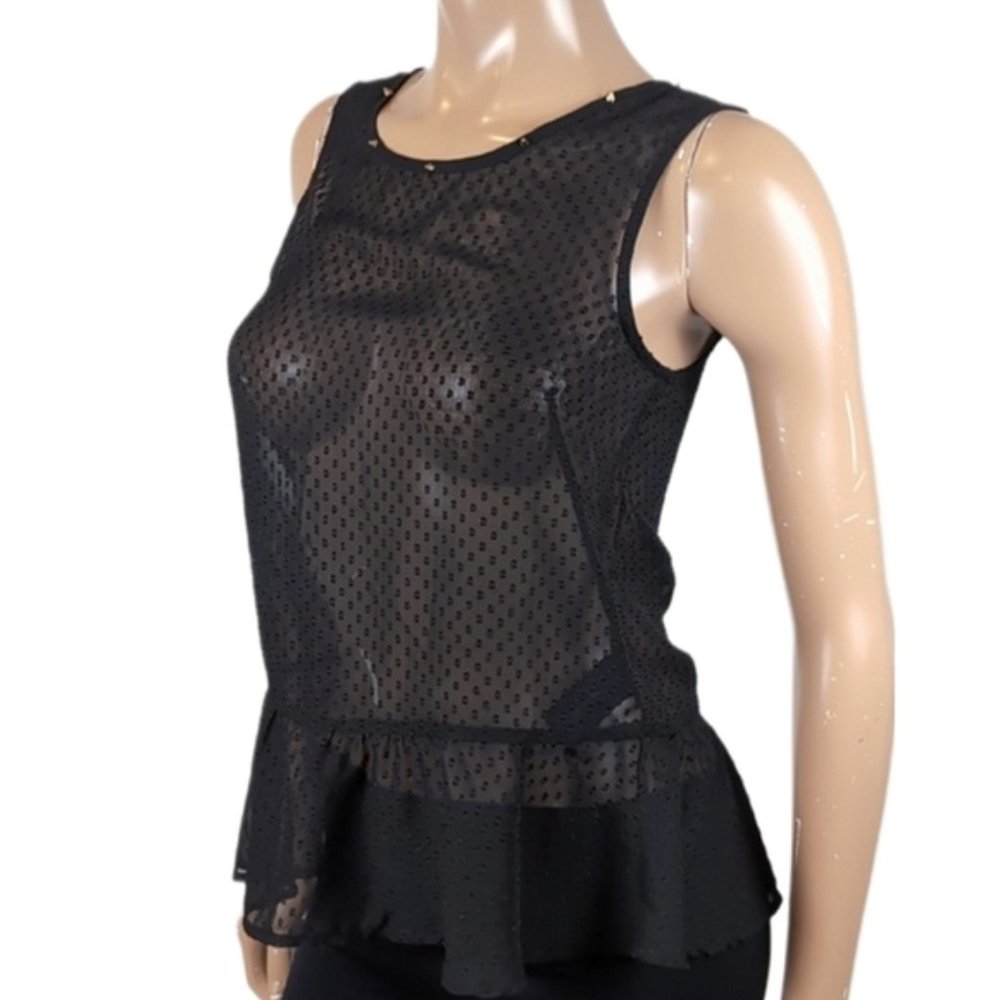 3/$20 H&M Sheer Swiss Dot Peplum Top Sleeveless Spike Collar Goth Blouse